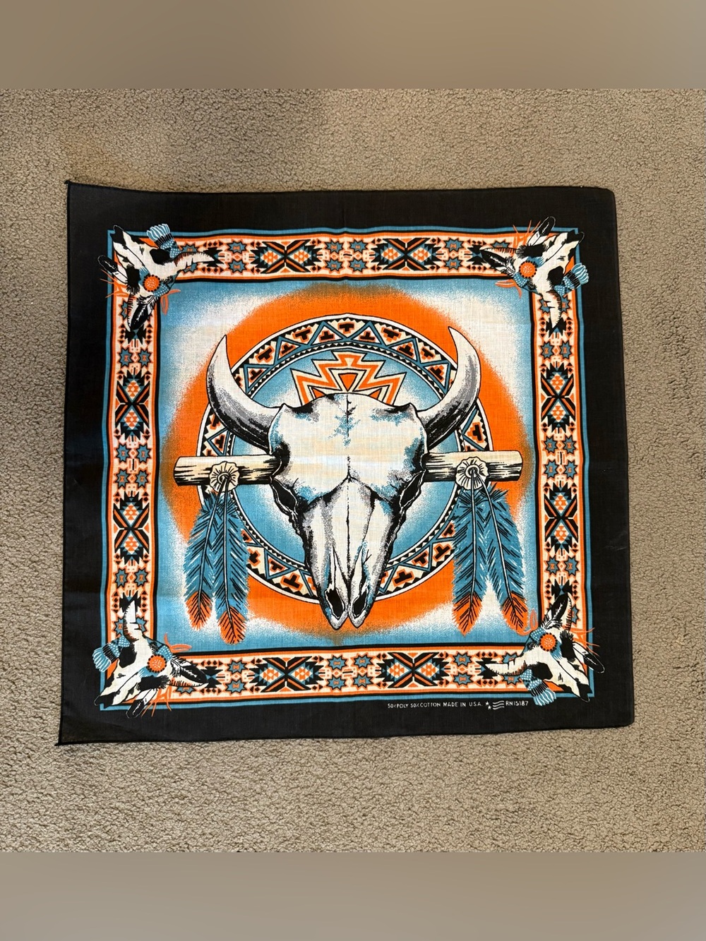 VTG Native American USA Southwestern Skull 1980s Bandana NEW